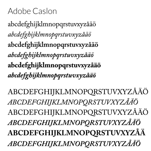 Typsnittsprov Adobe Caslon av Carol Twombly.