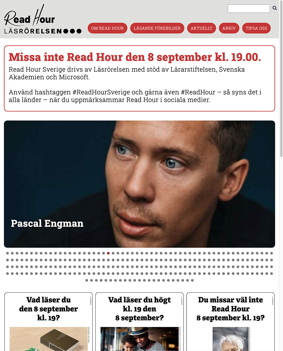 Webbplats och annonsering Read Hour Sverige.